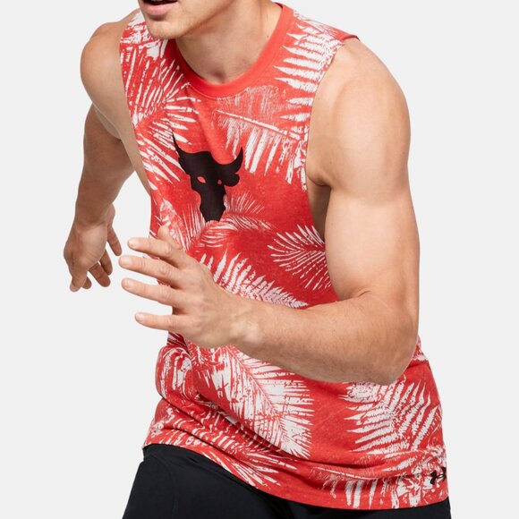 EUC Under Armour Men's Project Rock Aloha Camo Tank Top Red and White Size Large - Picture 1 of 6